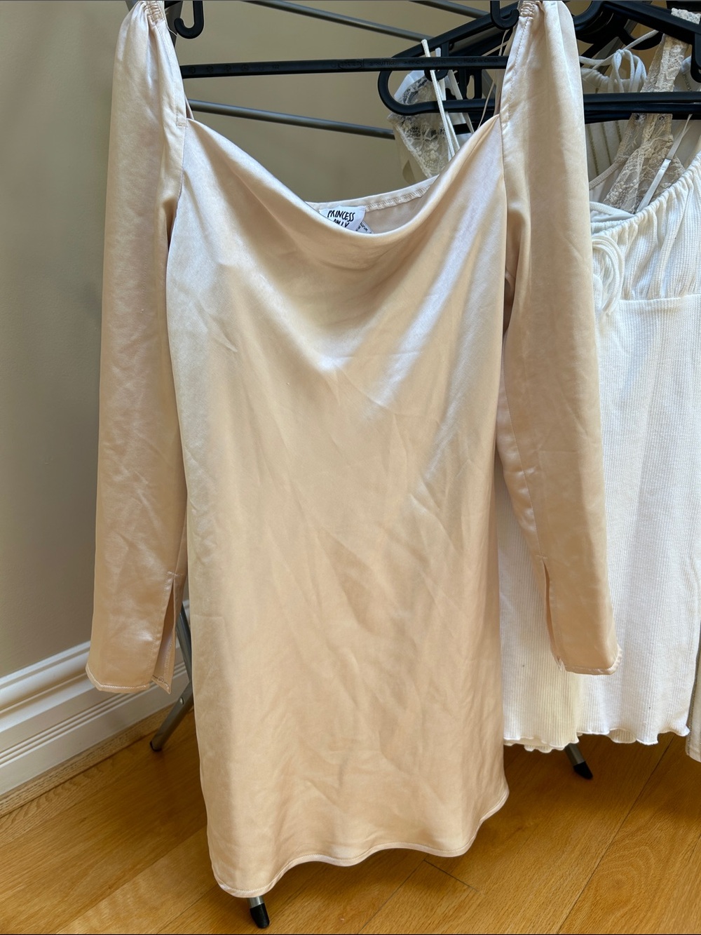 Princess Polly Blush Satin Cowl Neck Long Sleeve Mini Dress